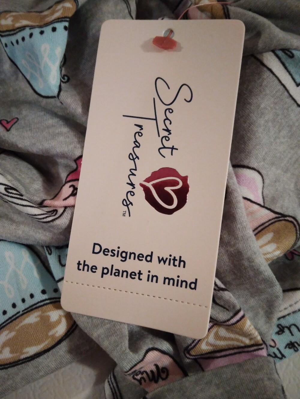 Secret Treasures Grey Women's Nightgown with Pink & Blue Drink Print - Picture 5 of 5